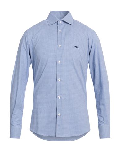 Etro Man Shirt Blue Size 15 Cotton