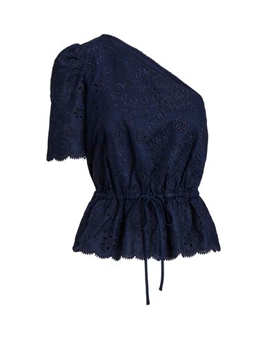 Polo Ralph Lauren One-shoulder Eyelet Linen Top In Navy Blue