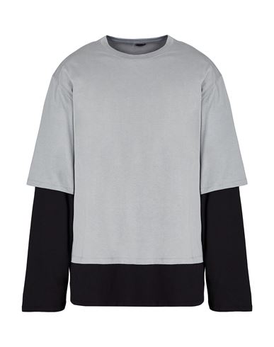 8 By Yoox Organic Cotton Double Long Sleeves Tee Man T-shirt Grey Size Xxl Organic Cotton