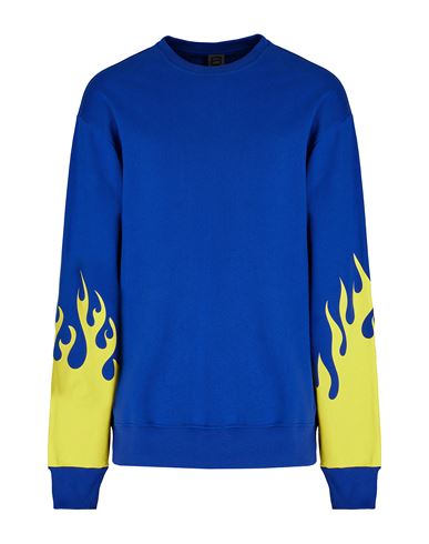 8 By Yoox Printed Organic Cotton Loose-fit Crewneck Man Sweatshirt Bright Blue Size Xxl Organic Cott