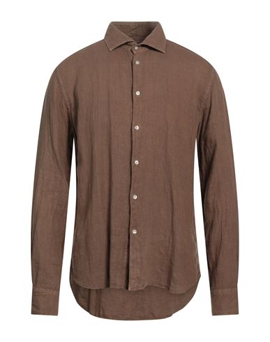 Bulgarini Man Shirt Brown Size 17 Linen