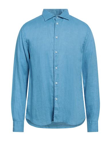 Bulgarini Man Shirt Azure Size 17 ½ Linen In Blue