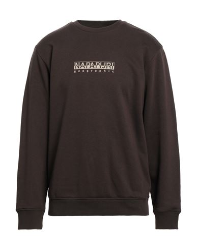 Napapijri Man Sweatshirt Dark Brown Size Xl Cotton, Polyester, Elastane