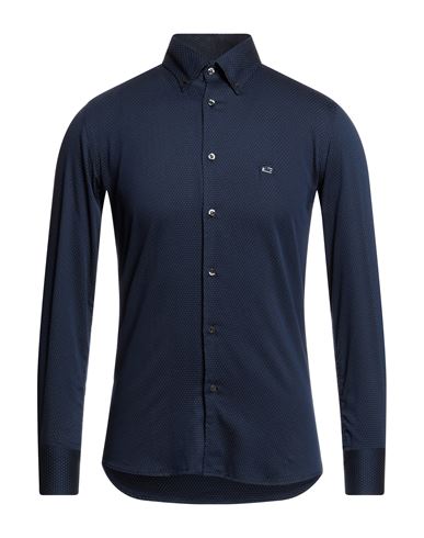 Shop Etro Man Shirt Navy Blue Size 15 Cotton