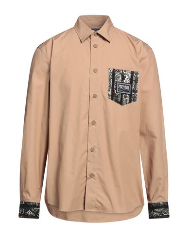 Versace Jeans Couture Man Shirt Camel Size 40 Cotton In Beige