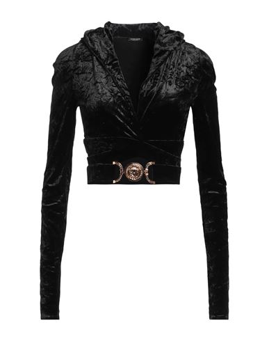 Versace Woman Top Black Size 2 Polyester, Elastane