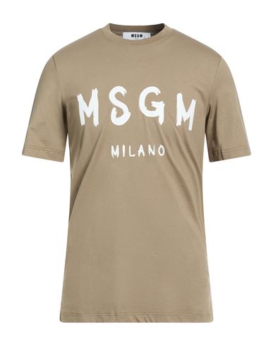 Msgm Man T-shirt Khaki Size Xs Cotton In Brown