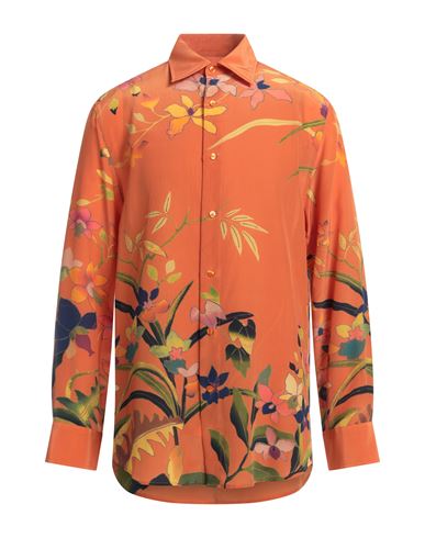 Etro Man Shirt Orange Size L Silk