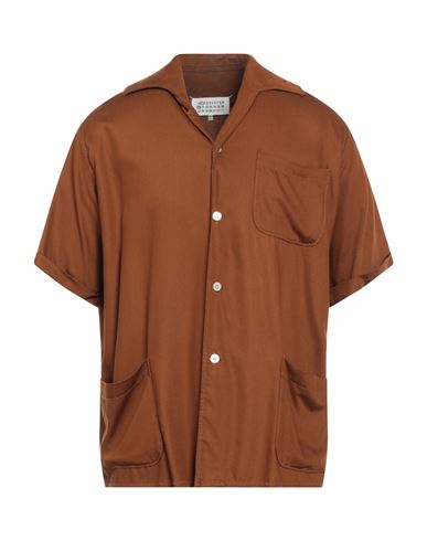 Maison Margiela Man Shirt Camel Size 40 Viscose, Polyester In Beige