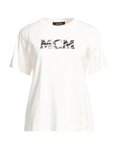 Shop Mcm Woman T-shirt Cream Size Xl Cotton In White