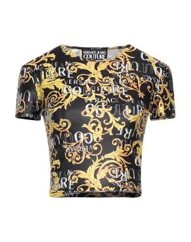 Versace Jeans Couture Barocco-print Cropped T-shirt In Black