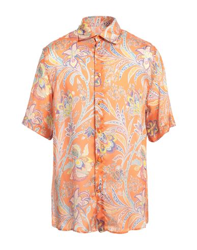 Shop Etro Man Shirt Orange Size L Silk