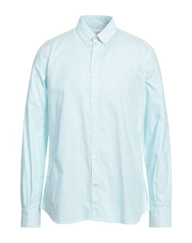 Brooksfield Man Shirt Turquoise Size 17 Cotton In Blue