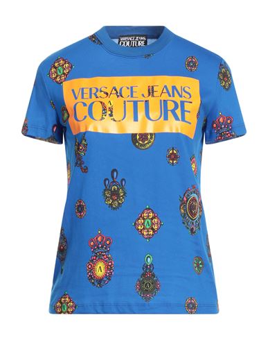 Versace Jeans Couture Woman T-shirt Bright Blue Size 12 Cotton