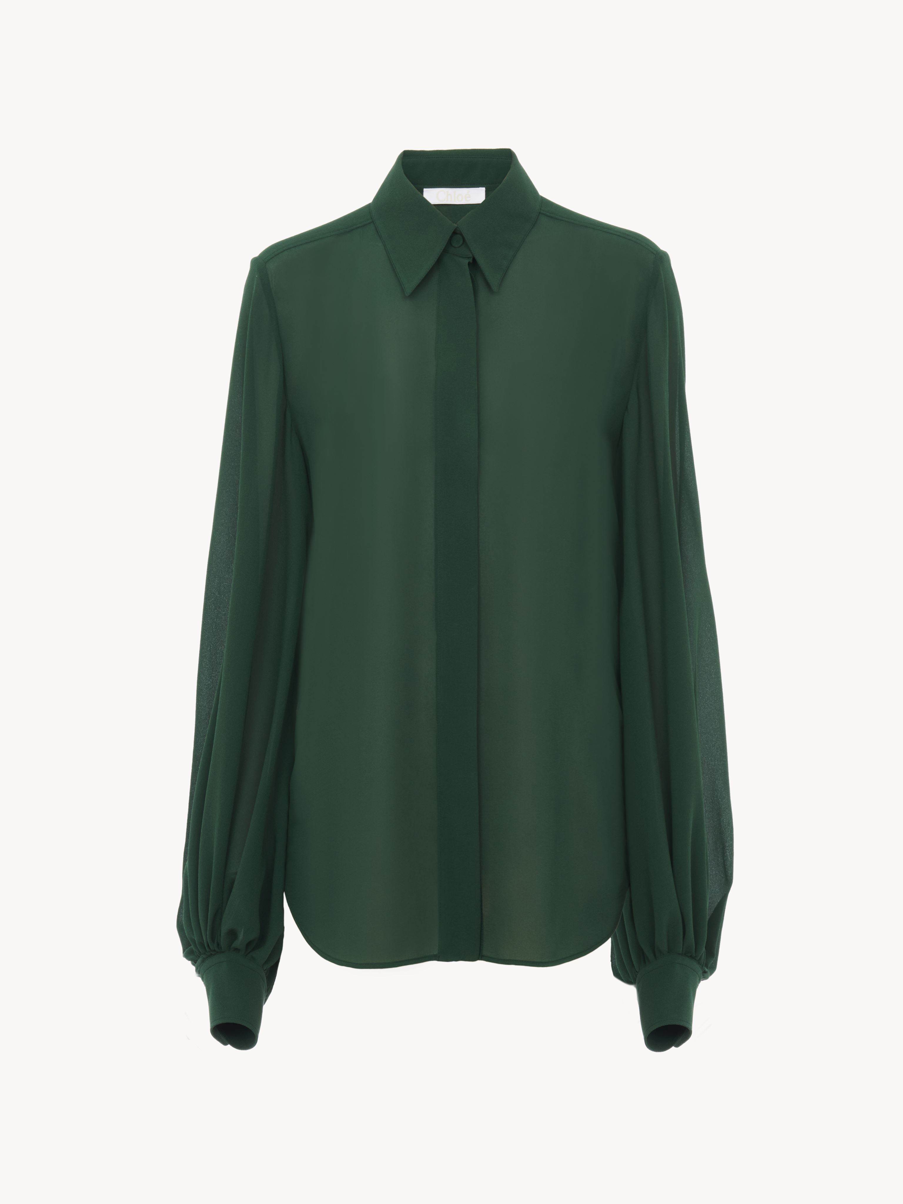 Chloé Gathered-sleeve Blouse Green Size 12 100% Silk, Pinctada Maxima, Farmed, Coo Australia