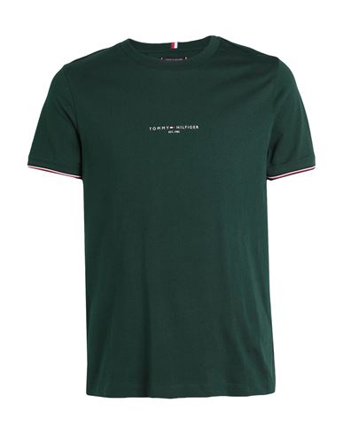 Tommy Hilfiger Man T-shirt Dark Green Size L Cotton