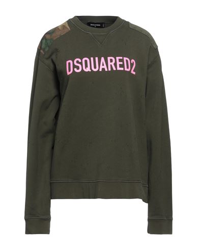 Shop Dsquared2 Woman Sweatshirt Military Green Size M Cotton, Elastane