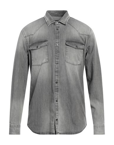 Shop Dondup Man Denim Shirt Grey Size Xxl Cotton, Viscose, Polyester, Elastane