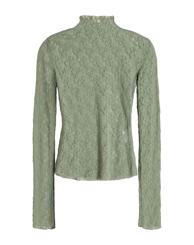 8 By Yoox Lace Second-skin Mock-neck Top Woman T-shirt Sage Green Size 12 Polyamide