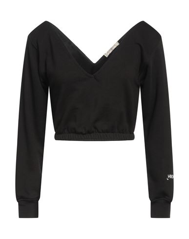 Woman Sweatshirt Black Size M Cotton, Elastane