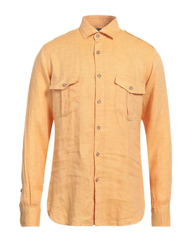 Barba Napoli Man Shirt Mustard Size 17 Linen In Orange