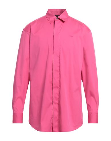 Emporio Armani Man Shirt Fuchsia Size M Cotton, Polyamide, Elastane In Pink