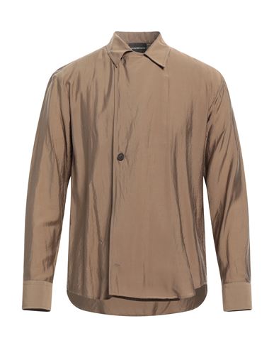 Emporio Armani Man Shirt Khaki Size L Lyocell, Silk In Beige