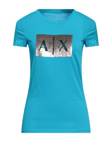 Armani Exchange Woman T-shirt Azure Size Xl Cotton In Blue
