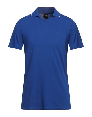 Armani Exchange Man Polo Shirt Bright Blue Size M Cotton, Elastane