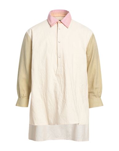 Fendi Man Shirt Ivory Size 15 Cotton, Silk, Linen, Viscose In White
