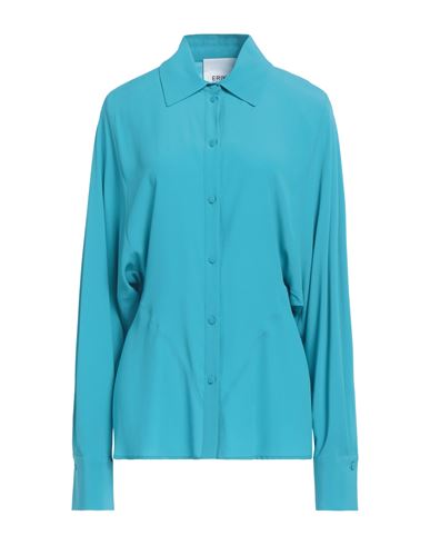 Shop Erika Cavallini Woman Shirt Turquoise Size 8 Acetate, Silk In Blue