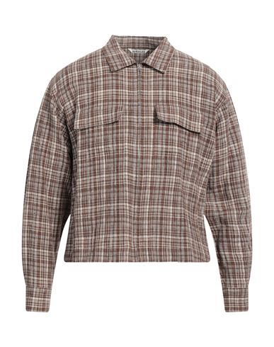 Auralee Man Shirt Dark Brown Size 3 Linen, Silk