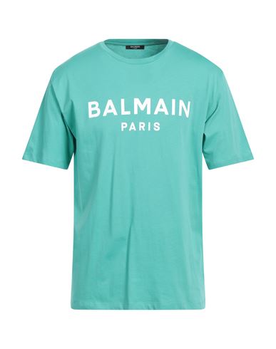 Balmain Man T-shirt Turquoise Size M Cotton In Blue