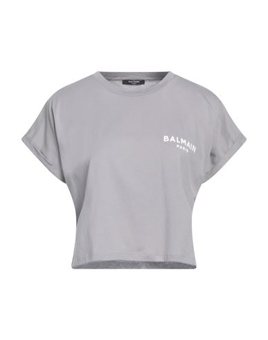 Balmain Woman T-shirt Grey Size L Cotton