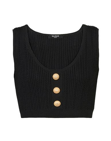 Balmain Woman Top Black Size 10 Viscose, Polyester