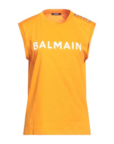 Balmain Woman T-shirt Orange Size L Cotton