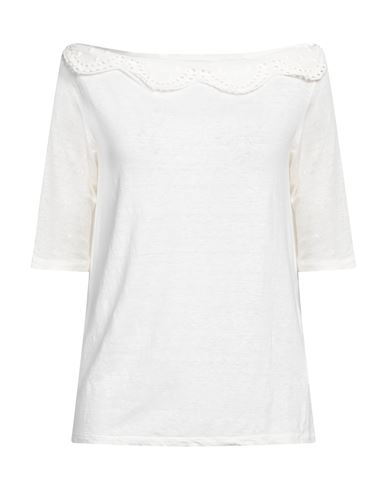 Scaglione Woman T-shirt Cream Size S Linen, Elastane In White