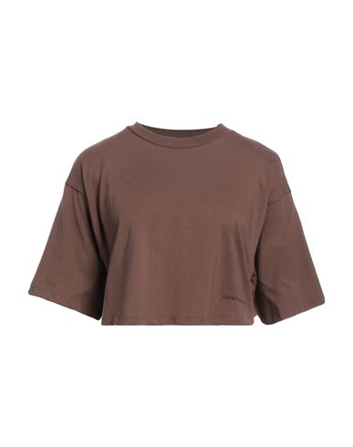 Hinnominate Woman T-shirt Dark Brown Size M Cotton, Elastane