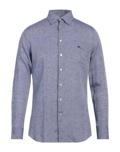 Etro Man Shirt Slate Blue Size 15 ½ Linen