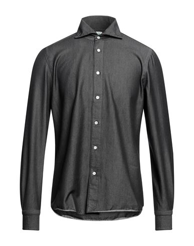 Shop Finamore 1925 Man Denim Shirt Black Size 16 Cotton