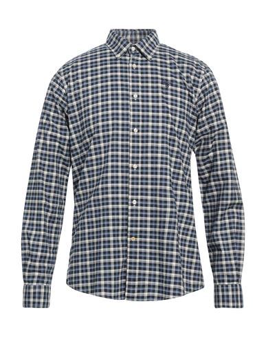 Shop Barbour Man Shirt Navy Blue Size Xs Cotton