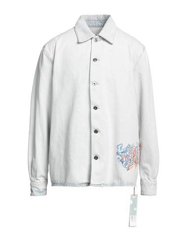 Shop Off-white Man Denim Shirt Blue Size L Cotton, Polyester