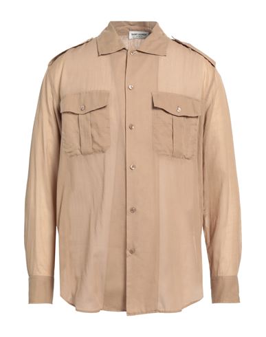 Saint Laurent Man Shirt Khaki Size 15 ¾ Polyester, Cotton In Beige