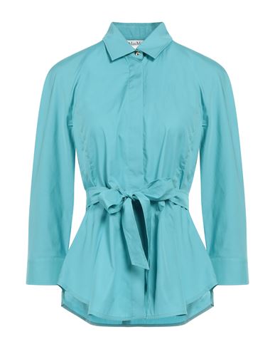 Max Mara Woman Shirt Turquoise Size 8 Cotton In Blue