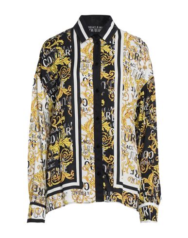 Versace Jeans Couture Multicolor Shirt With All-over Couture Logo And Stripe Print In Cotton Woman In Black