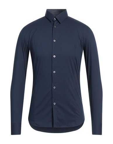 Grey Daniele Alessandrini Man Shirt Midnight Blue Size 15 Cotton, Polyamide, Elastane