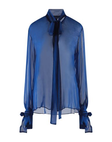 Laquan Smith Woman Shirt Bright Blue Size L Silk