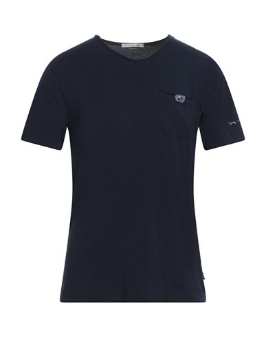 Grey Daniele Alessandrini Man T-shirt Midnight Blue Size L Cotton In Black