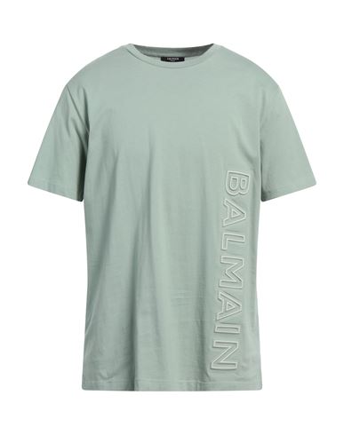 Shop Balmain Man T-shirt Sage Green Size S Cotton