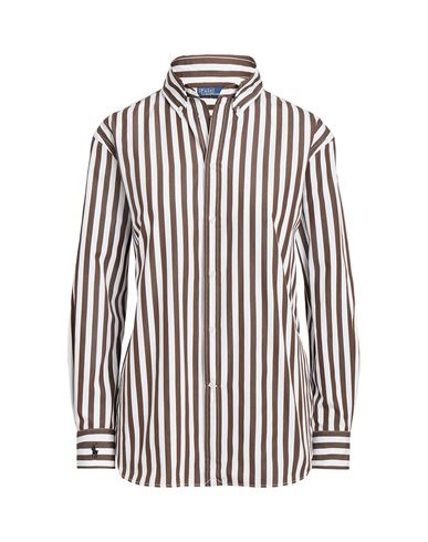 Shop Polo Ralph Lauren Relaxed Fit Striped Cotton Shirt Woman Shirt Dark Brown Size L Cotton